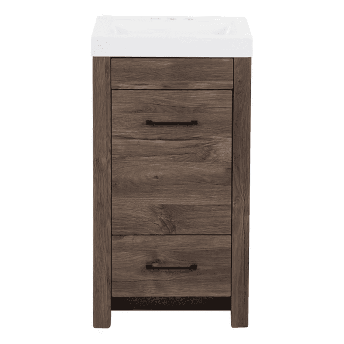 Winnie 18-In Vintage Oak Brown Woodgrain Single Sink Bathroom Vanity with White Cultured Marble Top - Image 7