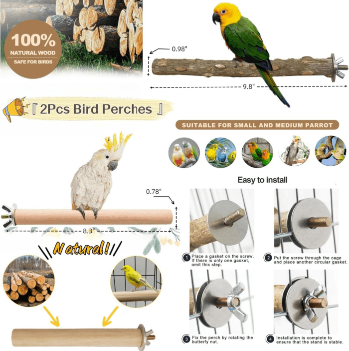 8 PCS Bird Cage Accessories Parakeet Toys Bird Supplies Parrot Perches Swings Platform for Cage Bird Cage Feeder for Parakeet,Cockatiels,Conures,Finches,Budgie,Macaws,Parrots,Love Bird and Small Birds - Image 4