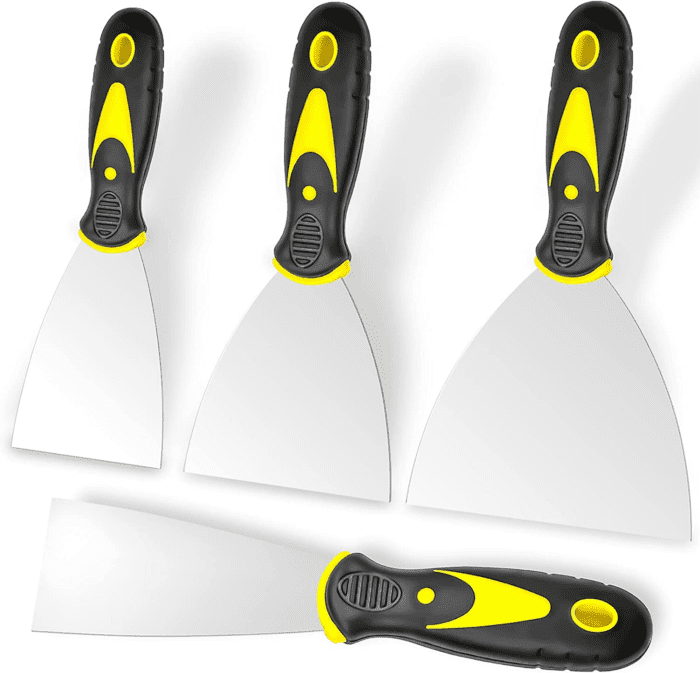 Putty Knife, 4Pcs Spackle Knife Set (2, 3, 4, 5 In), Stainless Steel Paint Scraper, Taping Knife Tool for Repairing Drywall, Removing Wallpaper, Applying Putty, Plaster, Cement, Adhesive