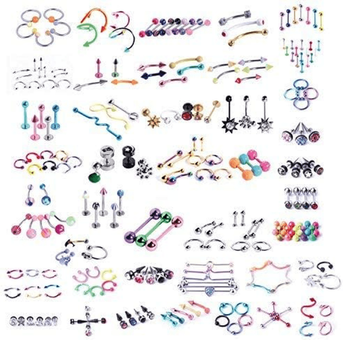 120PC Body Piercing Jewelry - Ear Tragus Cartilage Daith Nose Septum Lip Belly Button - 14G 16G 18G 20G RANDOM Mix - Horseshoes Rings Barbells Studs Industrial - Surgical Steel Acrylic - Image 2