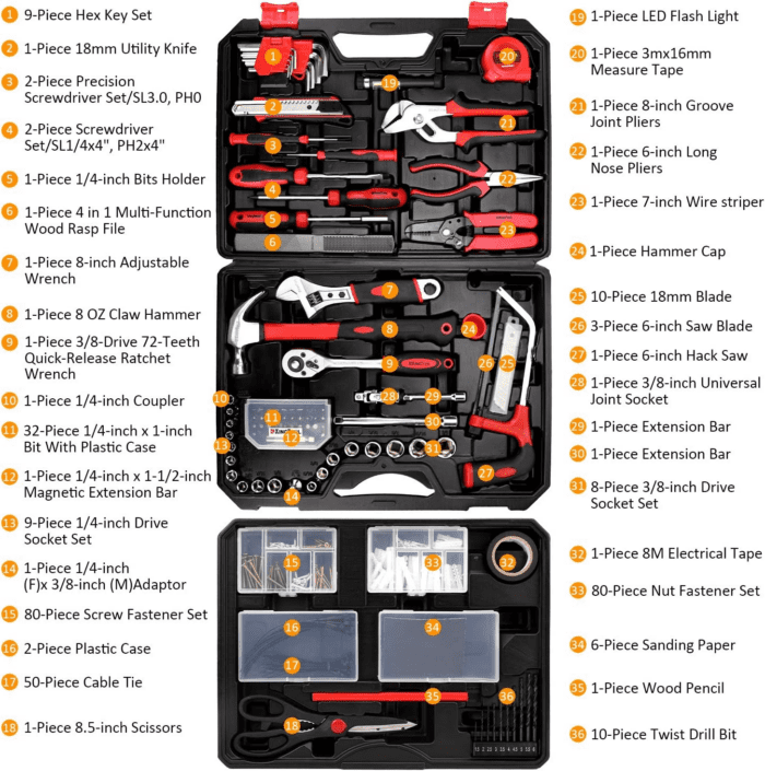 325 Piece Home Repair Tool Kit, General Home/Auto Repair Tool Set, Toolbox Storage Case with Drawer, General Household Tool Kit - Perfect for Homeowner, Diyer, Handyman - Image 2