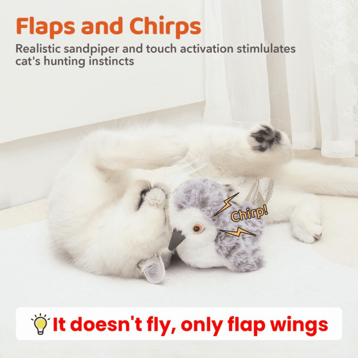 Cat Toys Flapping Bird (No Flying), Lifelike Sandpiper Chirp Tweet, Rechargeable Touch Activated Kitten Toy Interactive Cat Exercise Toys for All Breeds Cat Kicker Catnip Toys 4.0" - Image 2