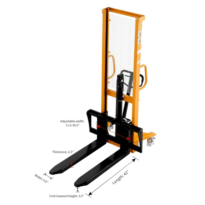 Manual Pallet Stacker Hand Pallet Forklift 2200Lbs Capacity Fix Legs with Adjustable Forks Suitable for Open-Bottom Pallets - Image 5