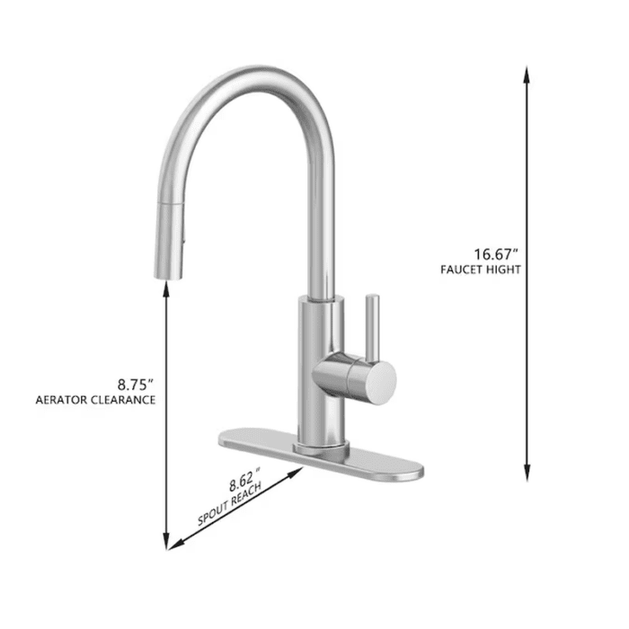 Harlow Spot Free Stainless Steel Single Handle Pull-Down Kitchen Faucet with Sprayer (Deck Plate and Soap Dispenser Included) - Image 10