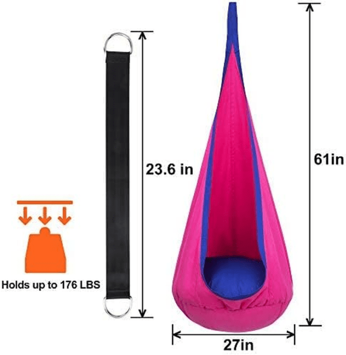 Kids Pod Swing Seat, Hanging Hammock Chair with Inflatable Pillow, Sensory Swing Chair for Outdoor and Indoor, Max 176 Lbs, Pink and Blue - Image 7