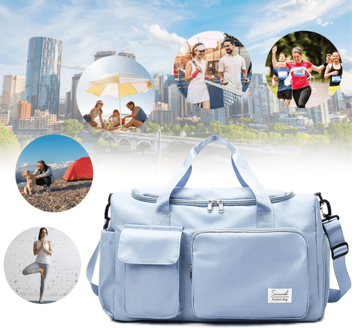 Sports Gym Bag with Shoes Compartment Travel Duffel Bag with Dry Wet Separated Pocket for Men and Women, Overnight Bag Weekender Bag Training Handbag Yoga Bag - Blue - Image 7