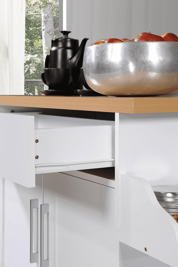 Kitchen Island with Spice Rack, Towel Rack & Drawer, White with Beech Top, 15.5 X 35.5-44.9 X 35.2 Inches - Image 5