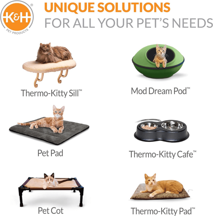 Heated Thermo-Kitty Fashion Splash Indoor Cat Bed, Orthopedic Foam Base Heated Bed for Dogs or Cats with Removable Waterproof Heater, Mocha Small 18 Inches Round - Image 8