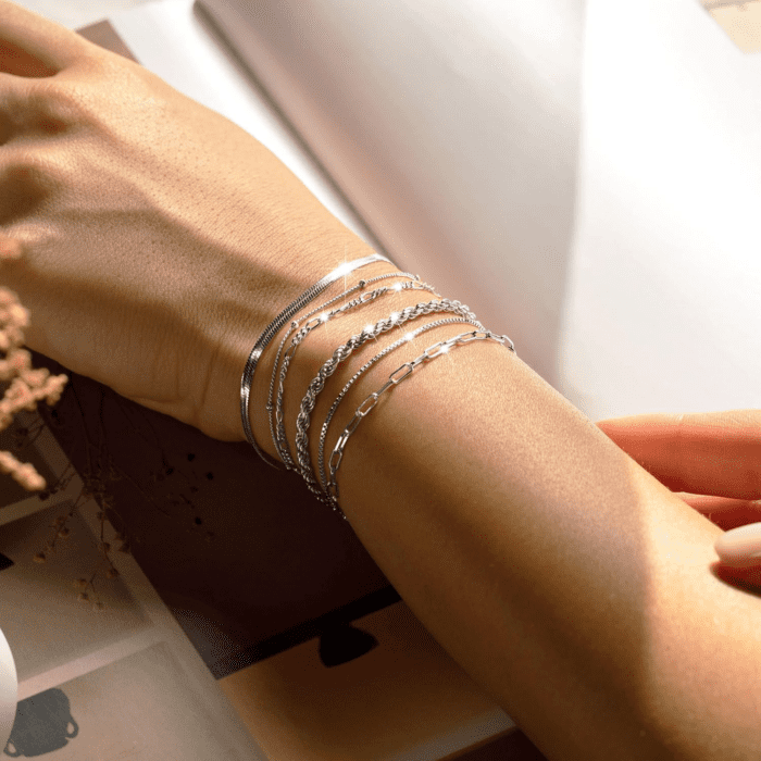 Dainty Silver Bracelets for Women Trendy, 925 Sterling Silver Jewelry Set for Women Bracelets for Women Paperclip Box Herringbone Figaro Rope Chain Bracelet Fashion Pack Gifts for Women - Image 3