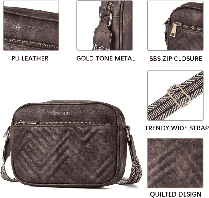 Quilted Crossbody Bags for Women Vegan Leather Purses Small Shoulder Handbags with Wide Strap - Image 5