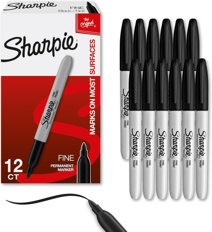 Permanent Markers Set, Quick Drying and Fade Resistant Fine Point Marker for Wood, Plastic, Paper, Metal, and More, Drawing, Coloring, and Poster Marker , Black, 12 Count