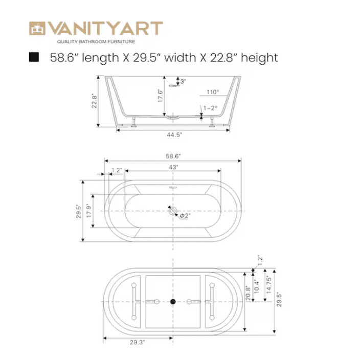 29.5-In X 59-In White/Polished Chrome Acrylic Oval Freestanding Soaking Bathtub with Drain (Center Drain) - Image 7