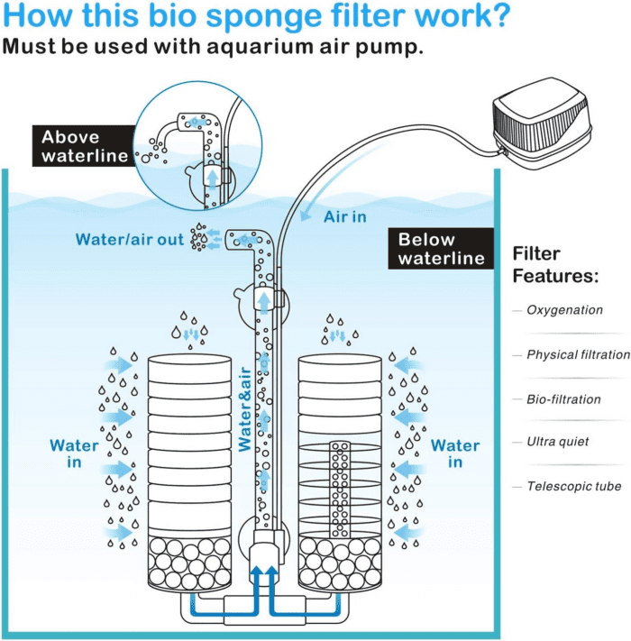 Aquarium Double Sponge Filter for Fresh Water and Salt-Water Fish Tank (M) - Image 7