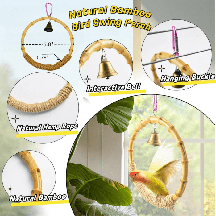 8 PCS Bird Cage Accessories Parakeet Toys Bird Supplies Parrot Perches Swings Platform for Cage Bird Cage Feeder for Parakeet,Cockatiels,Conures,Finches,Budgie,Macaws,Parrots,Love Bird and Small Birds - Image 2