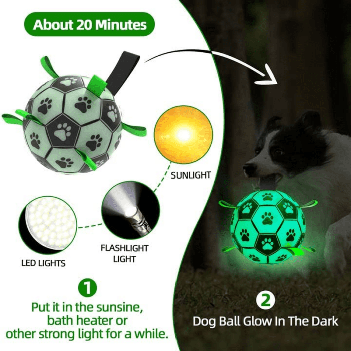 Glow in the Dark Dog Toys Soccer Ball with Straps, Outdoor Interactive Dog Toys Puppy Birthday Gifts, Dog Tug Water Toy, Light up Dog Balls for Small & Medium Dogs（6 Inch Size 2） - Image 6