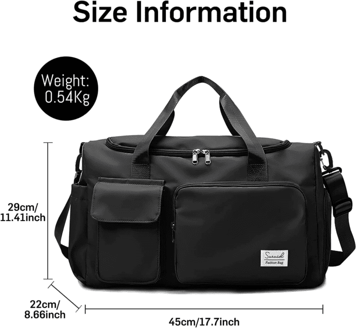 Sports Gym Bag with Shoes Compartment Travel Duffel Bag with Dry Wet Separated Pocket for Men and Women, Overnight Bag Weekender Bag Training Handbag Yoga Bag - Black - Image 3