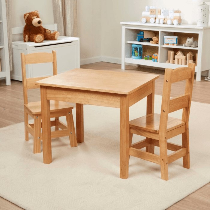 Solid Wood Table and 2 Chairs Set - Light Finish Furniture for Playroom - Image 6