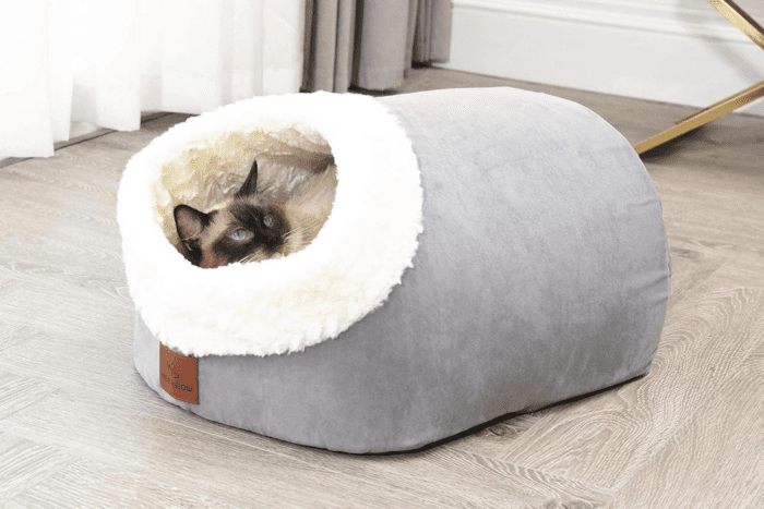 Cat Bed for Indoor Cats,Medium Large Cats Cave Bed,Machine Washable Slip Resistant Bottom,Ultra Soft Plush Cushion (Gray Cave) - Image 3