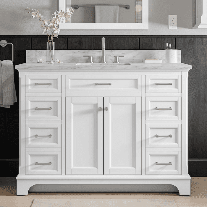 Roveland 36-In White Undermount Single Sink Bathroom Vanity with Carrara Natural Marble Top - Image 23