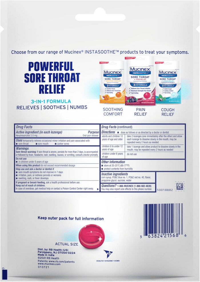 Instasoothe Sore Throat Relief, Sore Throat Lozenges, Sore Throat Medicine with Hexylresorcinol, Cough Drops Alternative, 40 Elderberry & Wild Cherry Medicated Numbing Throat Drops - Image 8