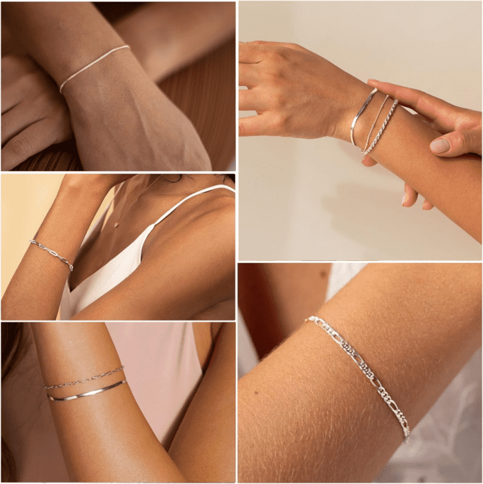 Dainty Silver Bracelets for Women Trendy, 925 Sterling Silver Jewelry Set for Women Bracelets for Women Paperclip Box Herringbone Figaro Rope Chain Bracelet Fashion Pack Gifts for Women - Image 5