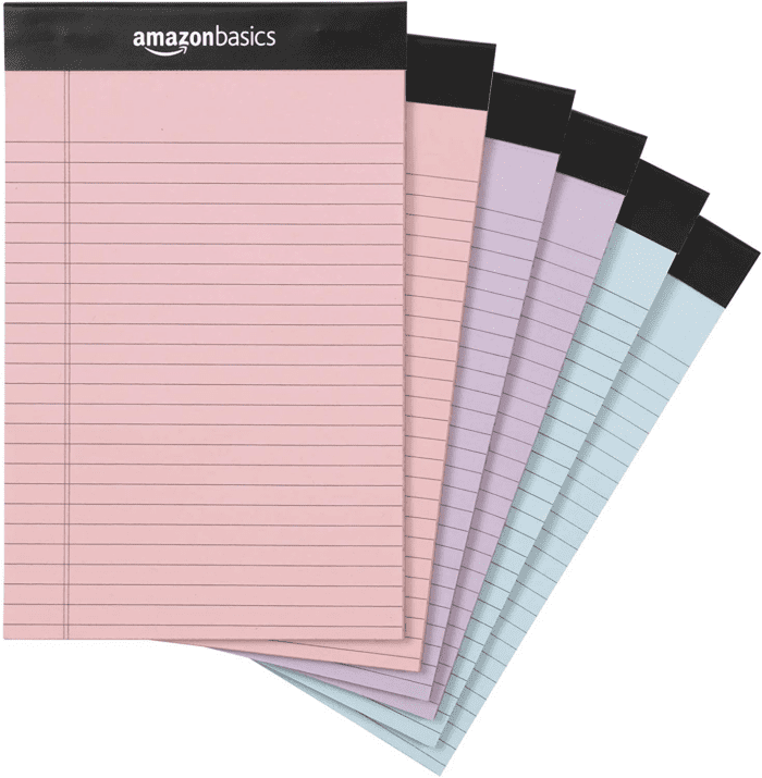 Narrow Ruled 5 X 8-Inch Lined Writing Note Pads, 6 Count (50 Sheet Pads), Multicolor