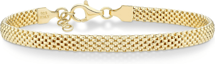 18K Gold over Sterling Silver Italian 5Mm Mesh Link Chain Bracelet for Women, 925 Made in Italy