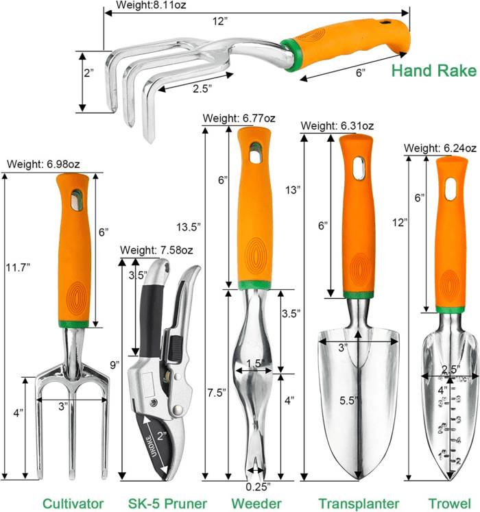 Garden Tool Set, 12 Piece Aluminum Hand Tool Kit, Garden Canvas Apron with Storage Pocket, Outdoor Tool, Heavy Duty Gardening Work Set with Ergonomic Handle, Gardening Tools for Women Men - Image 2