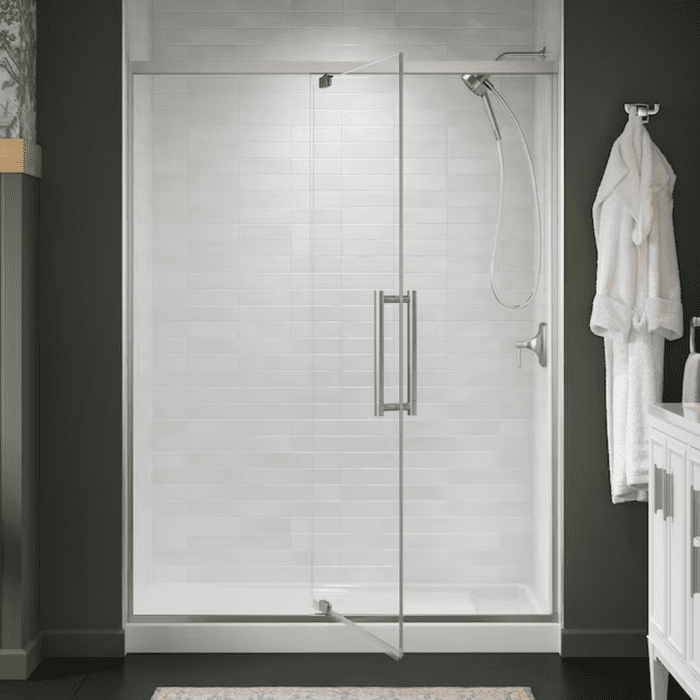 Premise Anodized Brushed Nickel 55-In to 60-In W X 76.06-In H Frameless Pivot Soft Close Shower Door