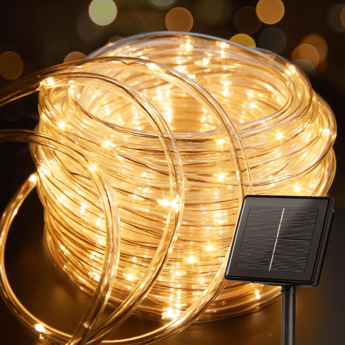 Solar Rope Lights, 39FT 100LED Outdoor Solar String Lights, IP65 Waterproof Solar Powered Fairy Lights with 8 Lighting Modes for Party Garden Yard Home Holiday Tree Decoration, Warm White