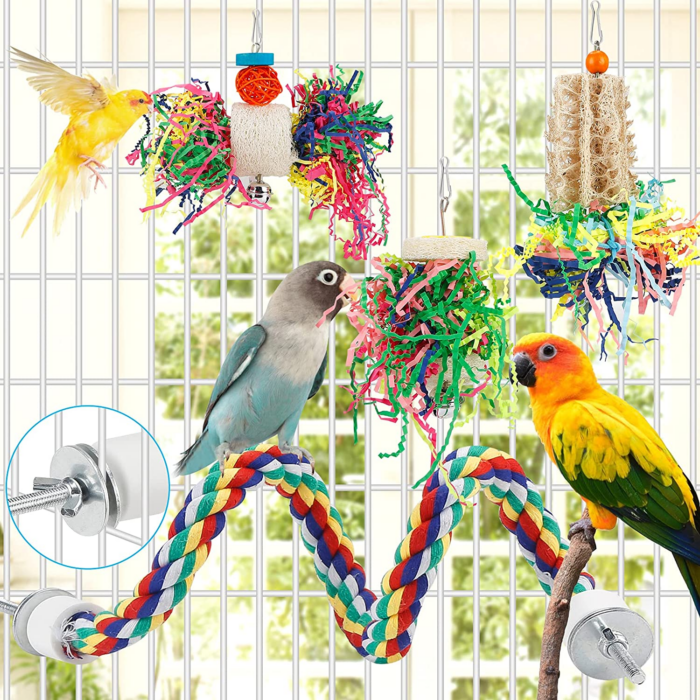 Bird Toys Bird Shredding Foraging Toys Parakeet Toy Chewing Hanging Toy Bird Shredded Paper Bird Cage Accessories Bird Rope Perch for Conure Cockatiel Budgies Lovebird Parrotlet (Without Rope Perch) - Image 4