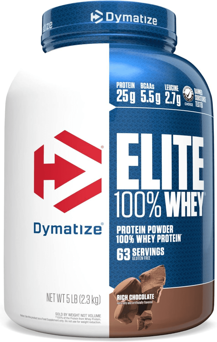 Elite 100% Whey Protein Powder, 25G Protein, 5.5G Bcaas & 2.7 L-Leucine, Quick Absorbing & Fast Digesting for Optimal Muscle Recovery, Rich Chocolate, 5 Pound, 63 Servings