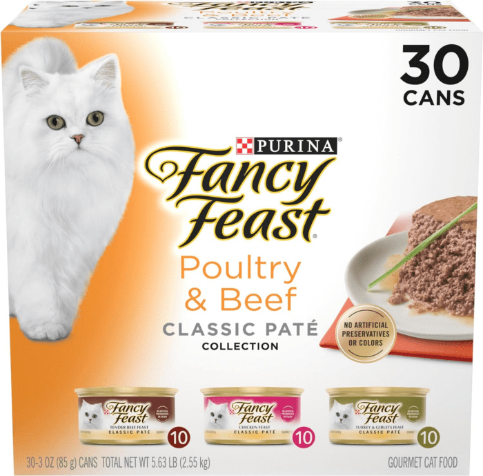 Poultry and Beef Feast Classic Pate Collection Grain Free Wet Cat Food Variety Pack - (Pack of 30) 3 Oz. Cans