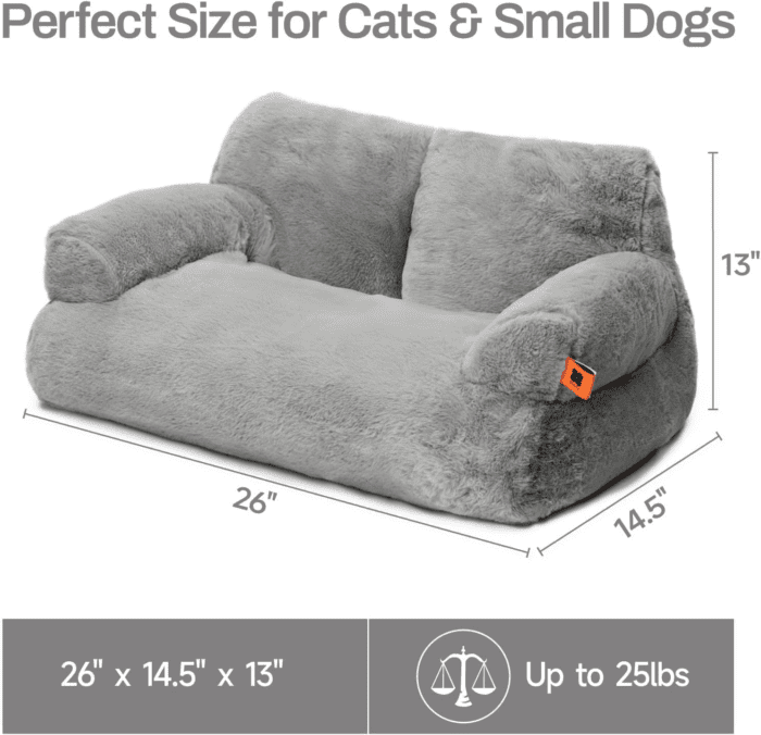 Cat Couch Bed for Indoor Cats, Washable Small Dog Beds for Medium Small Dogs & Cats up to 25 Lbs, Fluffy Pet Beds with Non-Slip Bottom, 26×19×13 Inch (Grey) - Image 7