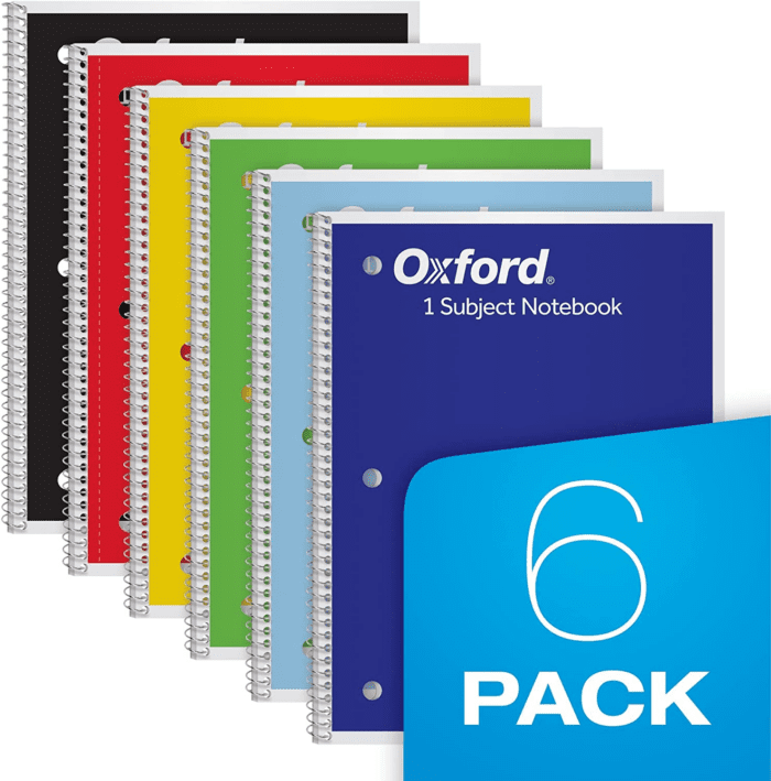 Spiral Notebook 6 Pack, Bulk Wide Ruled Spiral Notebooks for School, 1 Subject Journal, Wide Ruled Paper, 8 X 10-1/2 Inch, Blue, Yellow, Red, Light Blue, Green and Black, 70 Sheets (65010) - Image 6