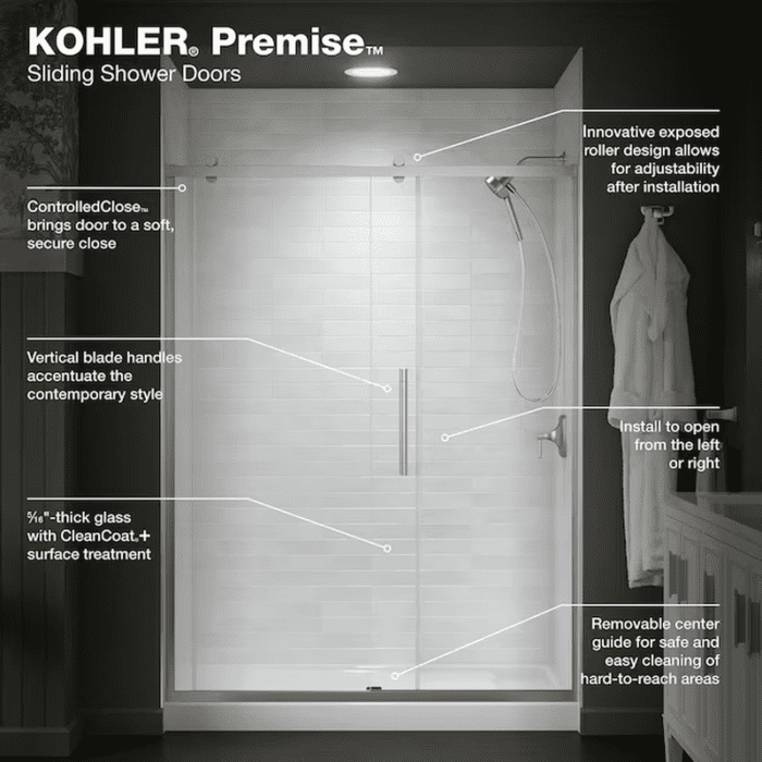 Premise Anodized Brushed Nickel 56-In to 60-In W X 76.13-In H Frameless Bypass Sliding Soft Close Shower Door - Image 6