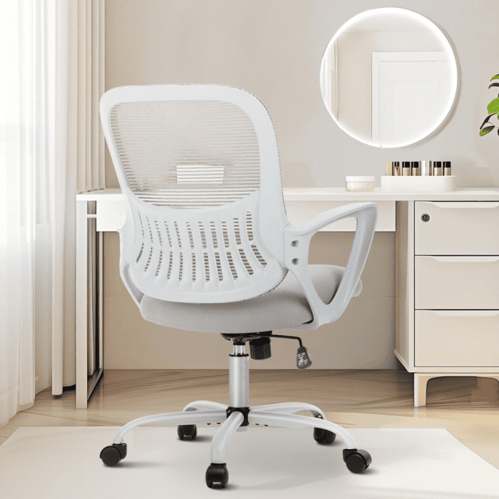 Office Computer Desk Managerial Executive Chair, Ergonomic Mid-Back Mesh Rolling Work Swivel Chairs with Wheels, Comfortable Lumbar Support, Comfy Arms for Home,Bedroom,Study,Student,Grey