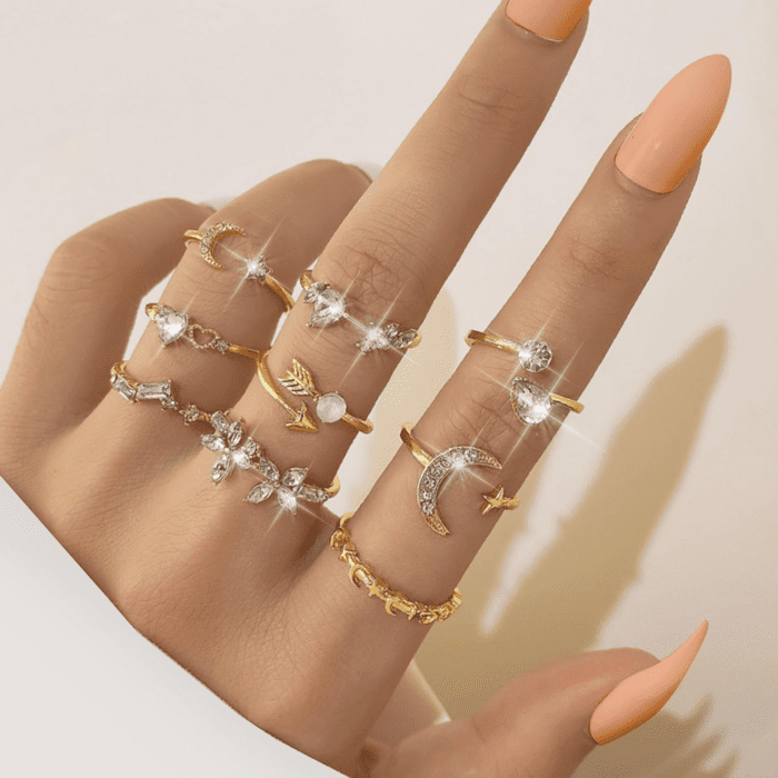 Gold Stackable Rings for Women Gifts Trendy Stuff Simple Star Moon Knuckle Rings Set Boho Rings Cute Stuff Birthday Gifts Stocking Stuffers for Christmas Gifts 2024 - Image 4