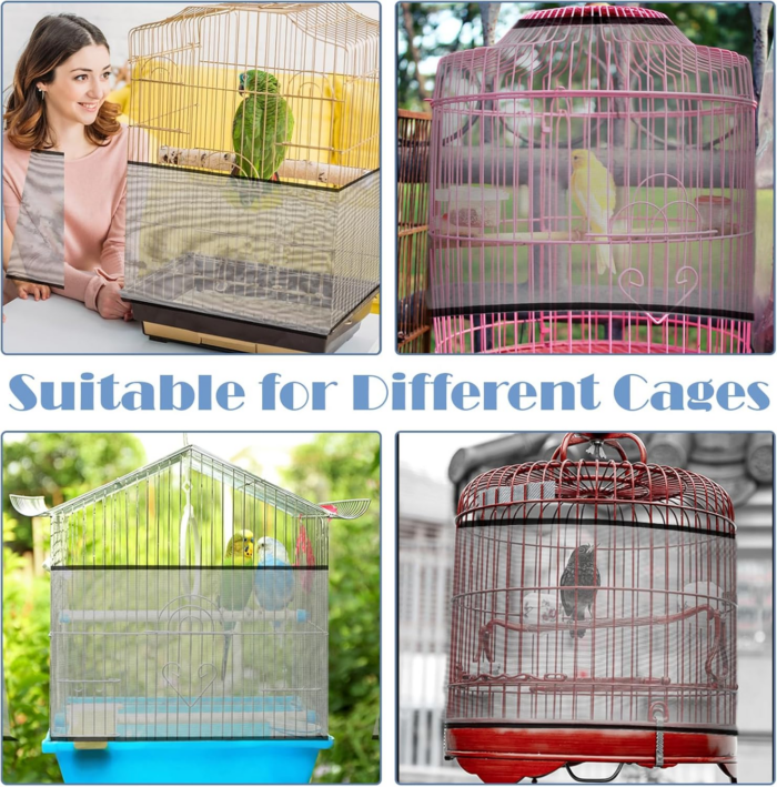 Adjustable Bird Cage Seed Catcher Bird Cage Net Cover Seed Catcher Elastic Band Mesh Cage Cover Black Bird Cage Net Cover for Parrot Cages - Image 5