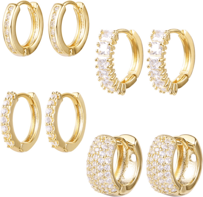 Small Gold Hoop Earrings Set for Women Diamond Pave Gold Earrings Set with Sterling Silver Post