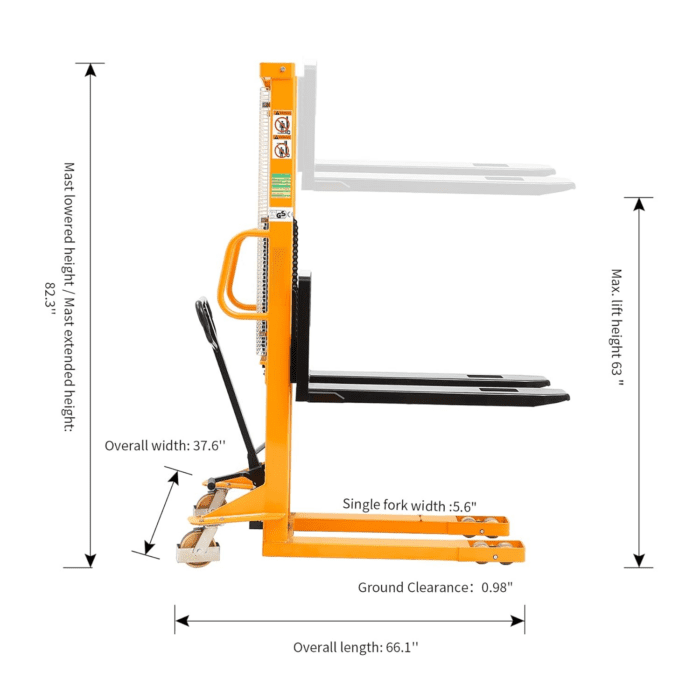 Manual Pallet Stacker Hand Pallet Forklift 2200Lbs Capacity Fix Legs with Adjustable Forks Suitable for Open-Bottom Pallets - Image 4