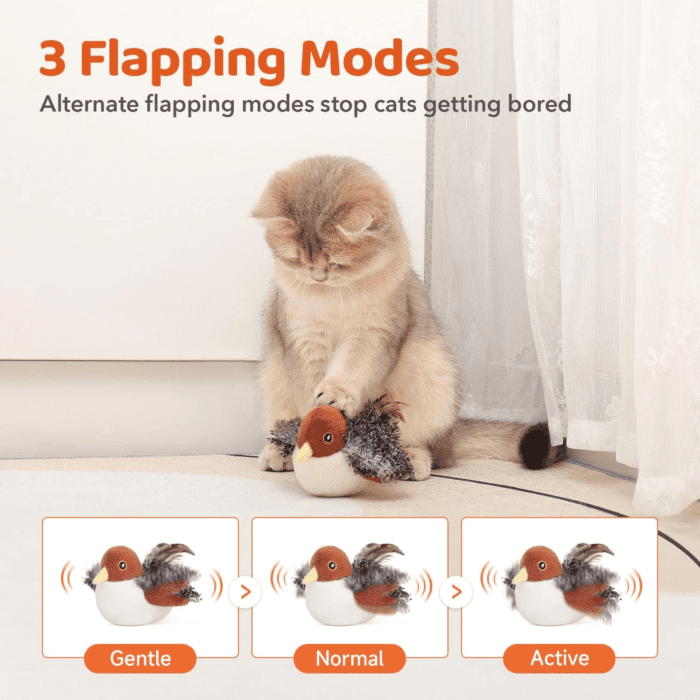 Cat Toys Rechargeable Flapping Bird Sparrow, Lifelike Chirp Tweet, Touch Activated Kitten Toy Interactive Cat Exercise Toys for All Breeds Cat Kicker Catnip Toys 4.0 Inches - Image 3