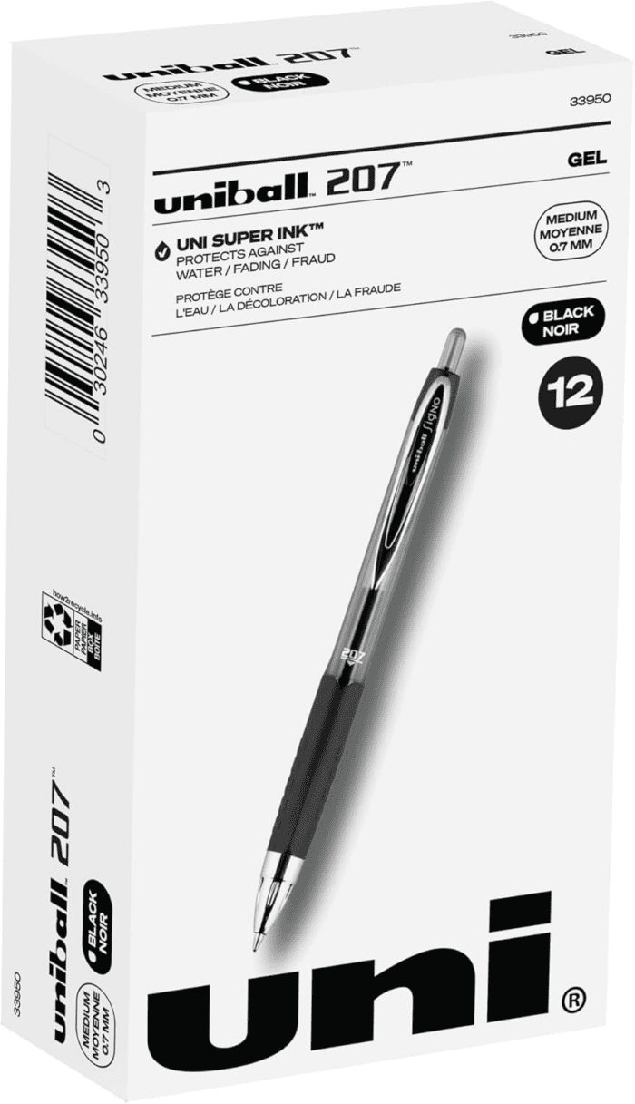 Black Retractable Gel Pens 12 Pack with Medium Points,  27 Signo Click Pens Are Fraud Proof and the Best Office Pens, Nursing Pens, Business Pens, School Pens, and Bible Pens - Image 4