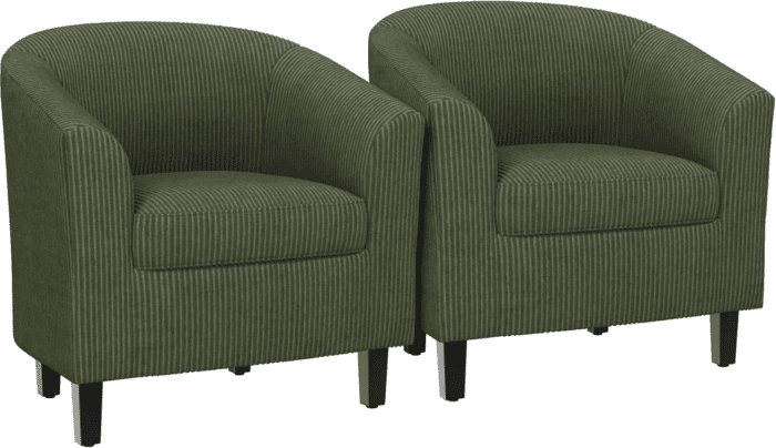 Corduroy Barrel Chairs Set of 2, Upholstered Club Chairs Accent Chairs, round Armchairs Waiting Room Chairs with Soft Cushion for Living Room Bedroom Reading Room, Dark Green