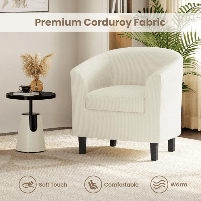 Corduroy Barrel Chairs Set of 2, Upholstered Club Chairs Accent Chairs, round Armchairs Waiting Room Chairs with Soft Cushion for Living Room Bedroom Reading Room, Beige - Image 7