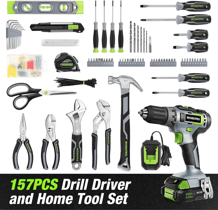 Home Tool Set with Power Drill, 157PCS Power Drill Sets with 20V Cordless Lithium-Ion Drill Driver, Home Tool Kit for All Purpose, Cordless Drill Set Combo Kit with Tool Bag - Image 2