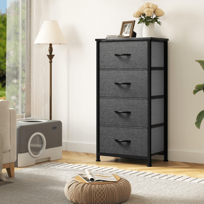 Storage Tower with 4 Drawers - Fabric Dresser, Organizer Unit for Bedroom, Living Room, Closets - Sturdy Steel Frame, Easy Pull Fabric Bins & Wooden Top - Image 2