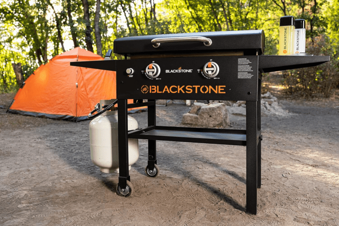 1883 Original 28” Griddle with Integrated Protective Hood and Counter Height Side Shelves, Powder Coated Steel, Black - Image 2