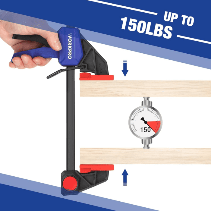 Bar Clamps for Woodworking, 6-Pack One-Handed Clamp/Spreader, 6-Inch (4) and 12-Inch (2) Wood Clamps Set, Light-Duty Quick-Change F Clamp with 150 Lbs Load Limit Blue - Image 2