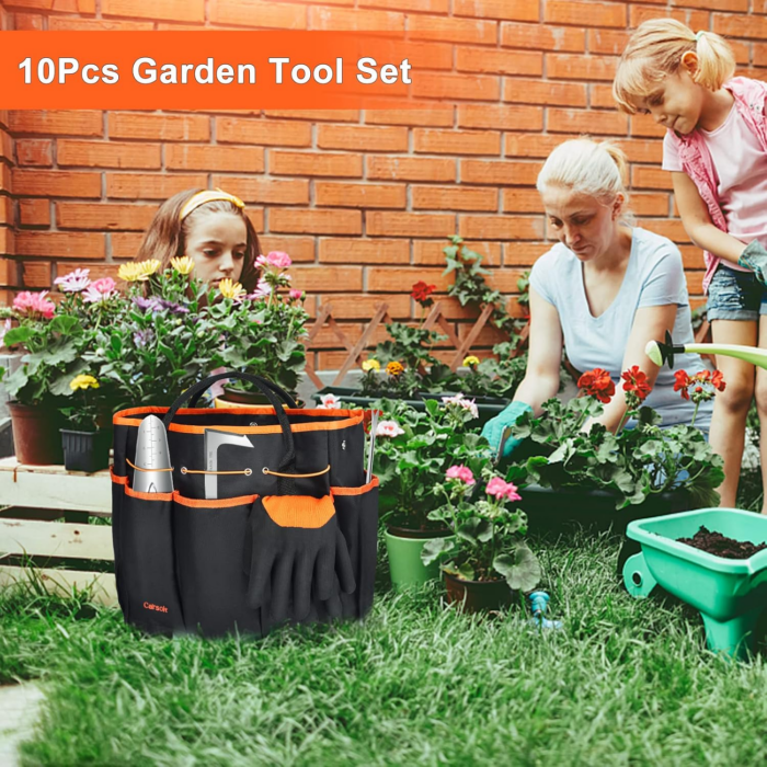 Garden Tools Set,  10 Piece Stainless Steel Heavy Duty Gardening Tools Set for Planting Pruning Gardening Kit with Durable Gardening Bag Gloves Gift Box Ideal Garden Gifts for Women Men(Orange) - Image 7